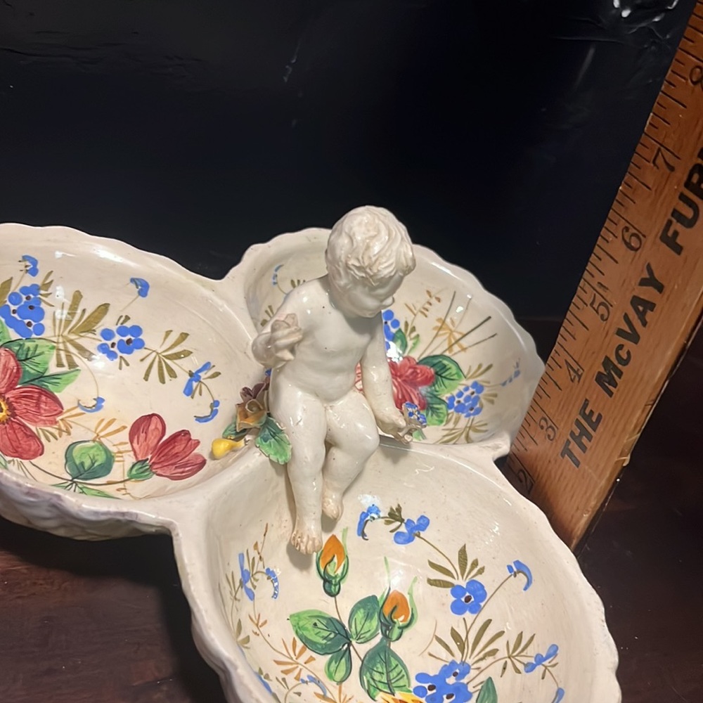 Victorian Antique Angelic Child Baby Floral Candy Dish Center Piece Vanity Plate - Picture 11 of 14